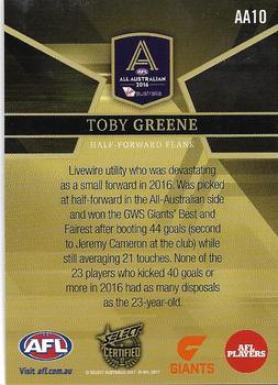 2017 Select Certified - 2016 All Australian #AA10 Toby Greene Back